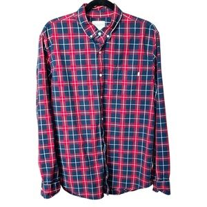 Obey Shirt - Blue and Red Plaid Long Sleeve Button-down - L